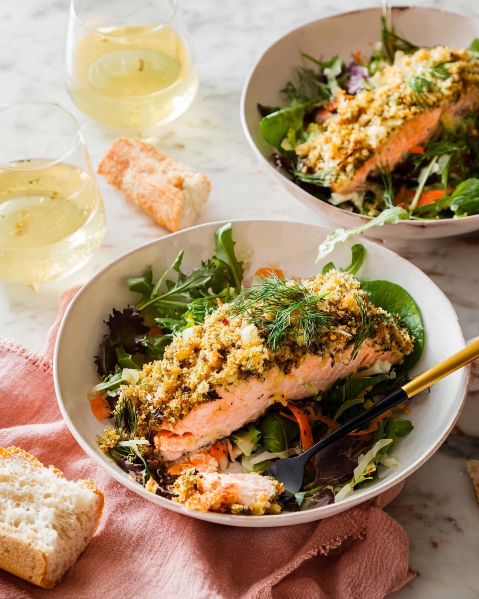 The image shows a bowl filled with a fresh green salad made of shredded leaves, topped with large pieces of toasted bread slices and thin light yellow cheese shavings scattered on top. The salad is in a white bowl with black salad tongs resting inside it. Nearby, there is another white bowl filled with more toasted bread pieces, and a white marbled surface is underneath everything. A soft pink cloth and some cheese slices on crumpled white paper sit close to the bottom left corner. The overall look is natural and inviting, with a focus on the textures of the crispy bread, soft cheese, and leafy greens. photo taken with an iphone --ar 4:5 --v 7