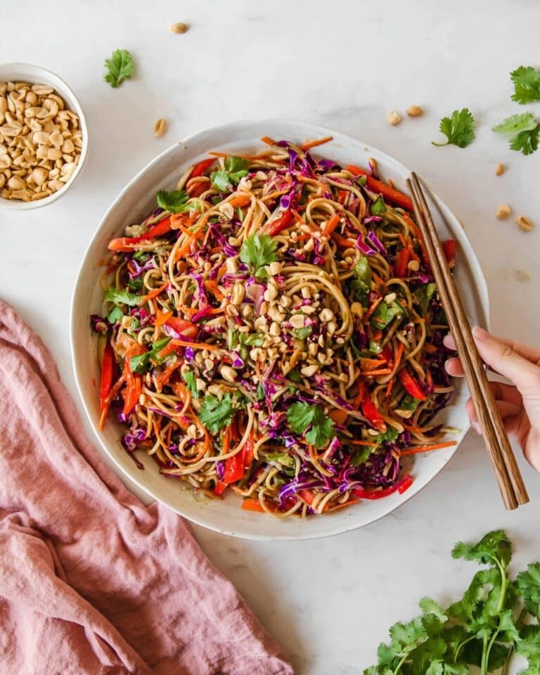 Asian Udon Noodle Salad with Spicy Peanut Dressing Recipe