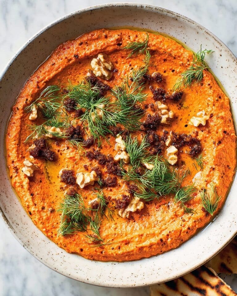 Spicy Red Pepper Muhammara with Crispy Harissa Mince and Toasted Walnuts Recipe