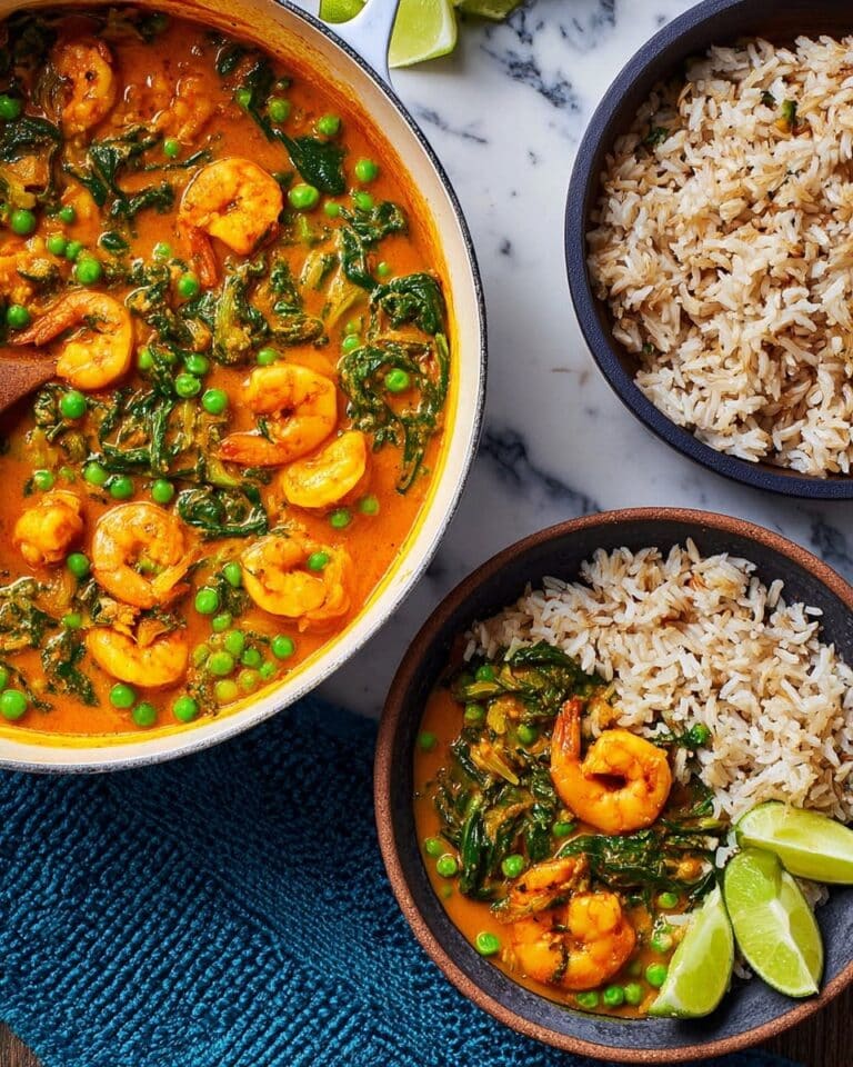 Prawn, Pea & Spinach Coconut Curry with Microwave Quinoa Rice Recipe