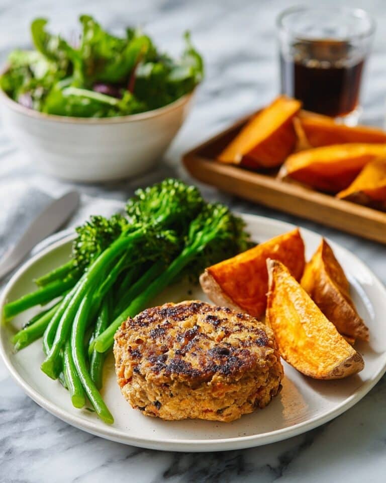 Lean Turkey Burger with Sweet Potato Wedges and Green Vegetables Recipe