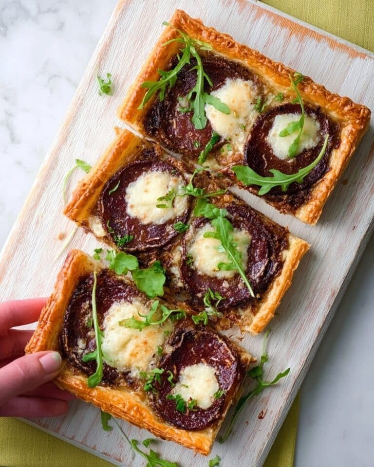 Puff Pizza Tart with Salami, Mozzarella, and Pesto Recipe