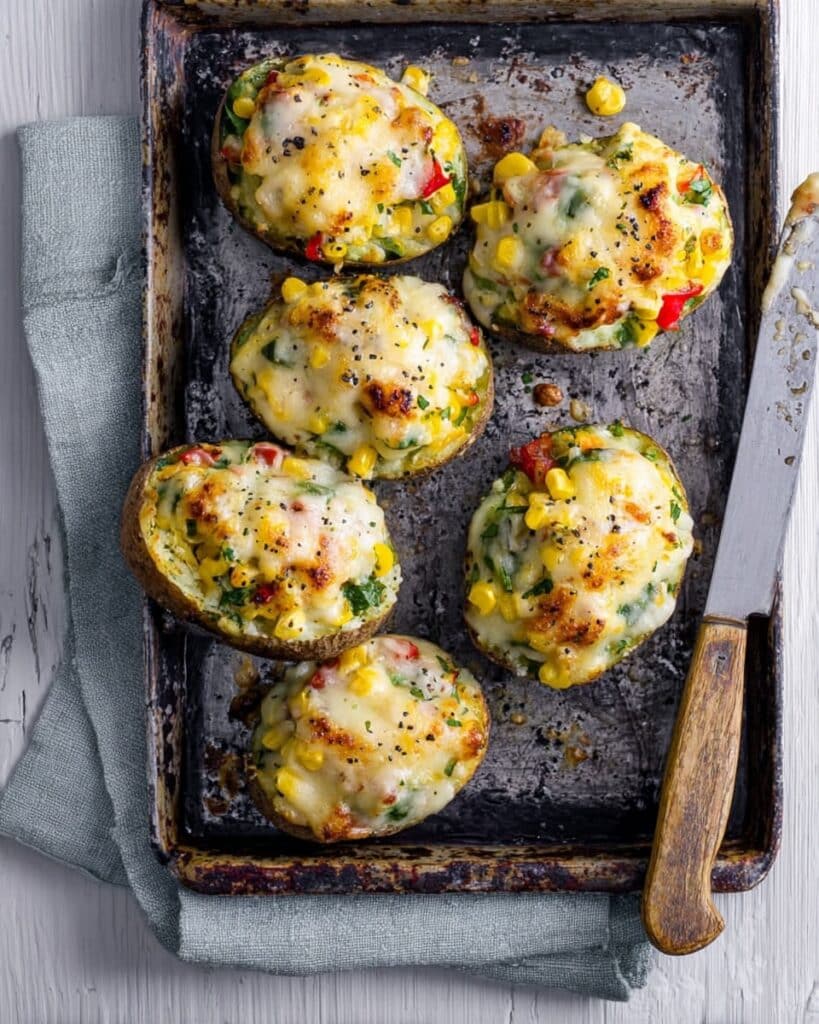 Stuffed Jacket Potatoes with Cheddar, Sweetcorn, and Mixed Herbs Recipe