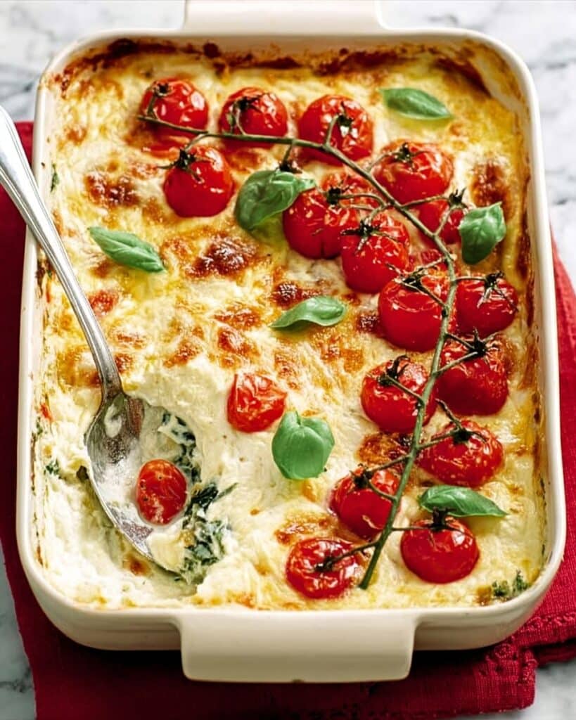 Fresh Spinach and Pesto Lasagne with Cherry Tomatoes Recipe
