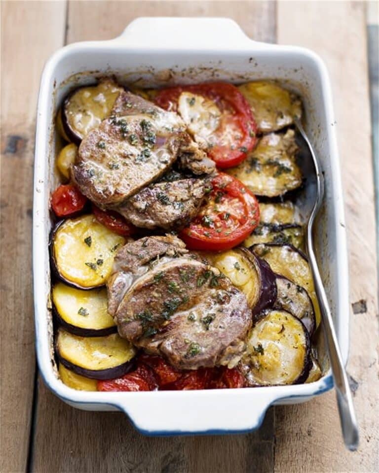 Greek Lamb with Potatoes, Tomatoes, and Olives Bake Recipe