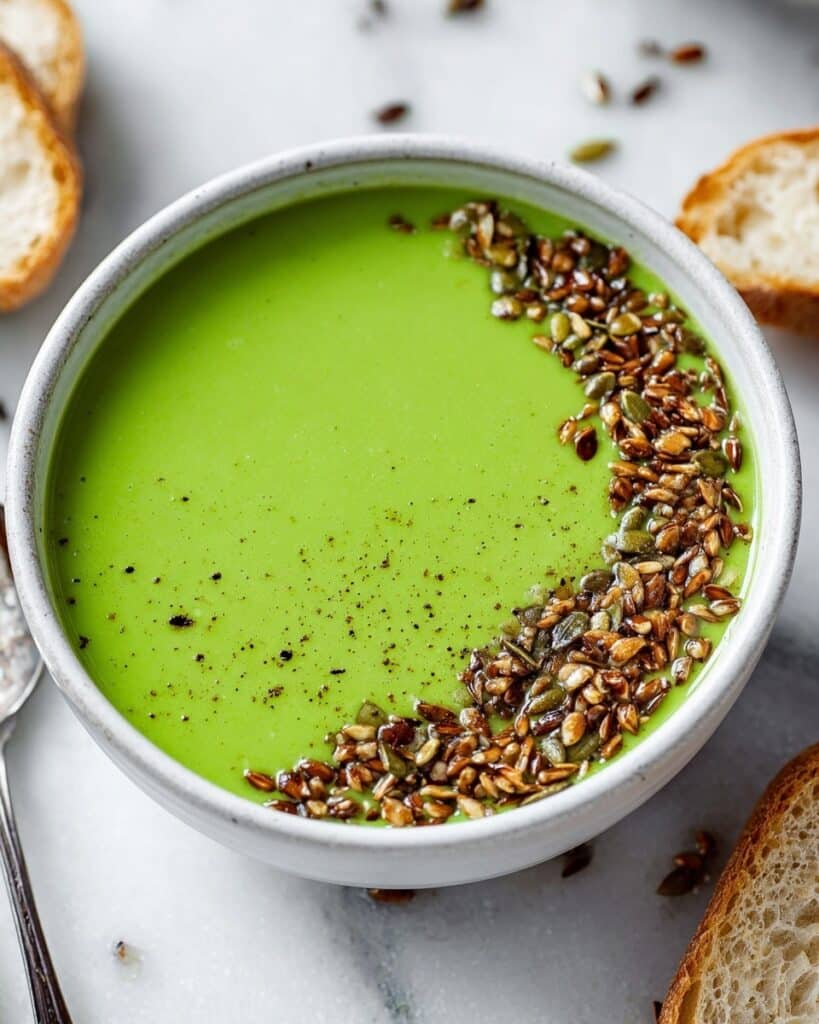 Spinach & Watercress Soup with Avocado, Rice, and Seeds Recipe