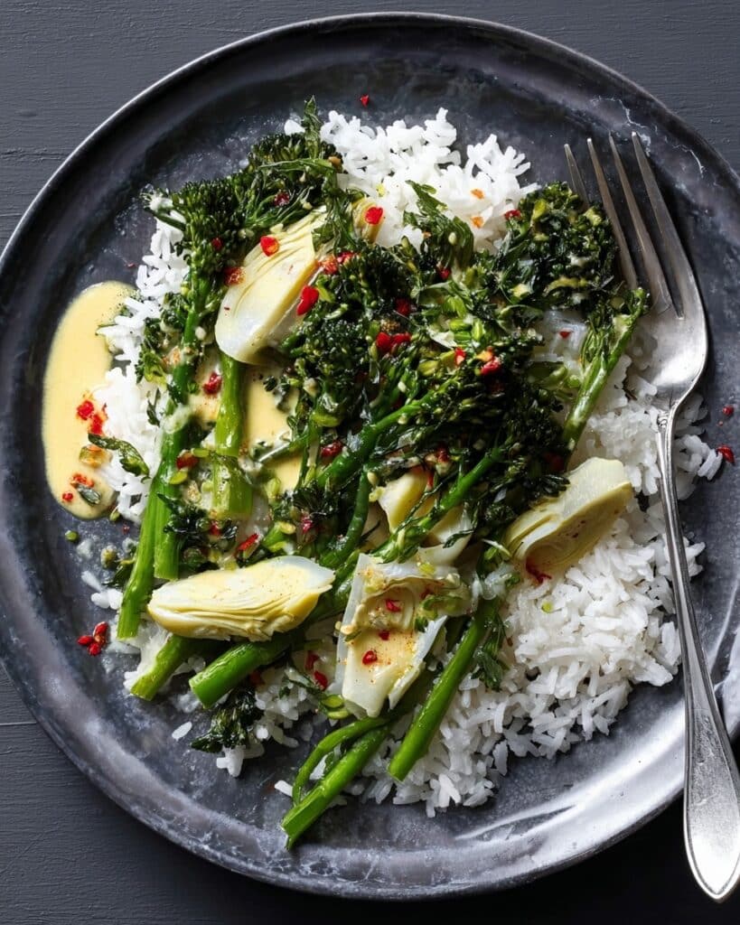 Saucy Japanese Greens with Sticky Sesame Rice Recipe