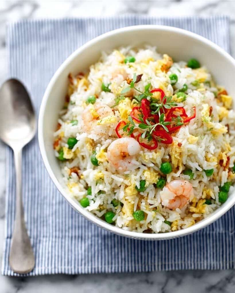 Egg Fried Rice with Prawns and Peas Recipe