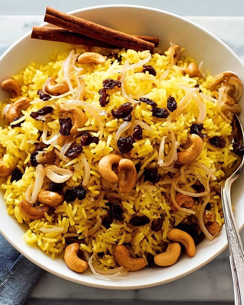 Spicy Indian Rice with Onions, Sultanas, and Cashews Recipe