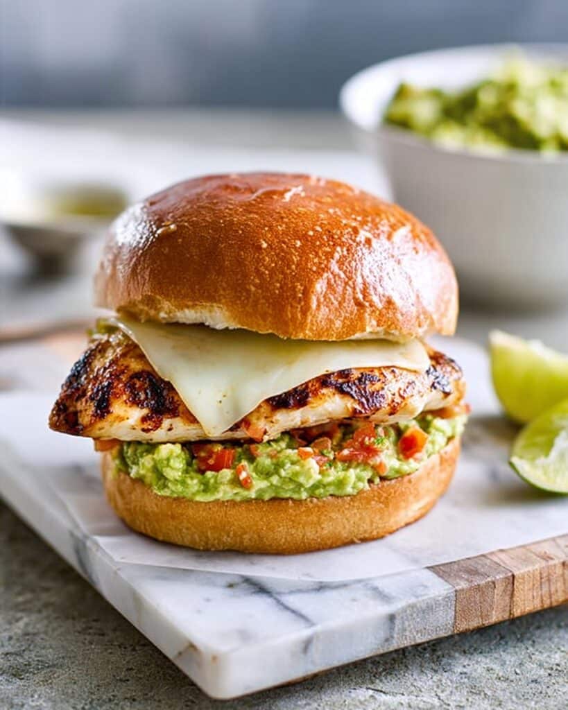 Mexican Chicken Burger with Avocado, Cherry Tomatoes, and Jalapeños Recipe