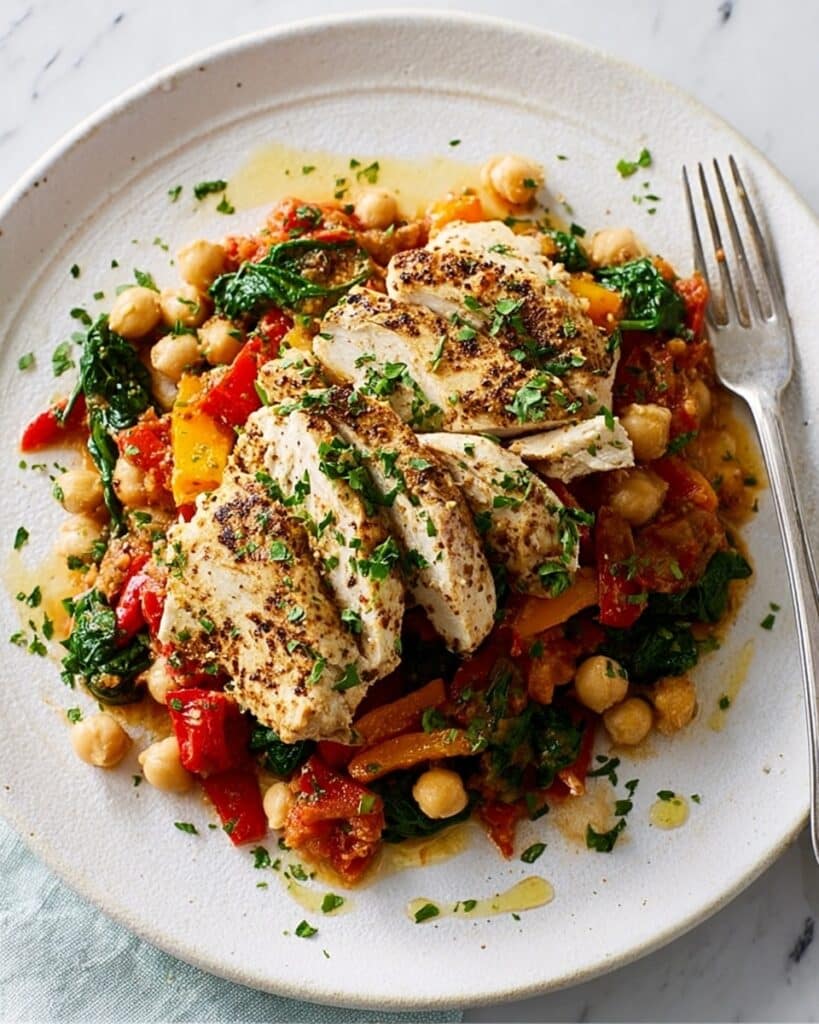 Chicken with Crushed Harissa Chickpeas and Za’atar Vegetables Recipe