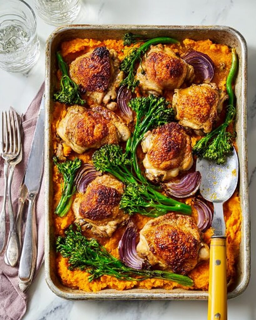 Piri-Piri Chicken with Smashed Sweet Potatoes and Roasted Broccoli Recipe