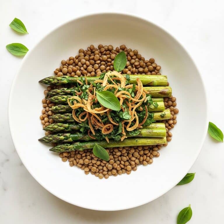 Spring Quinoa Mujadara with Roasted Asparagus and Crispy Shallots Recipe
