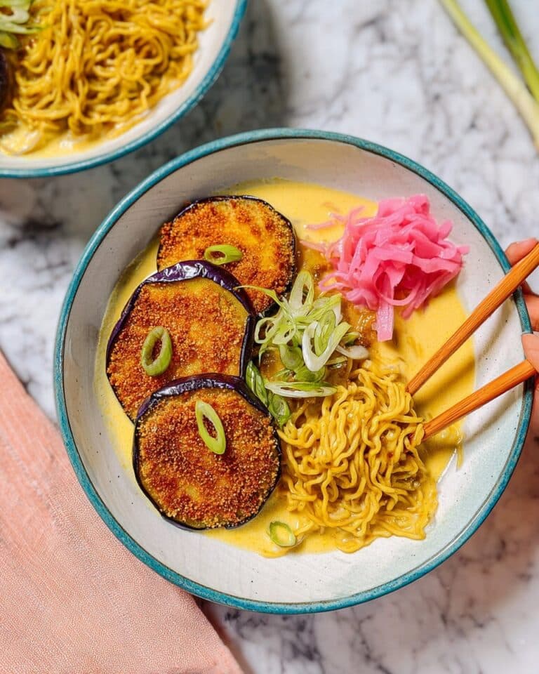 Katsu Aubergine Noodles with Curry Coconut Sauce Recipe