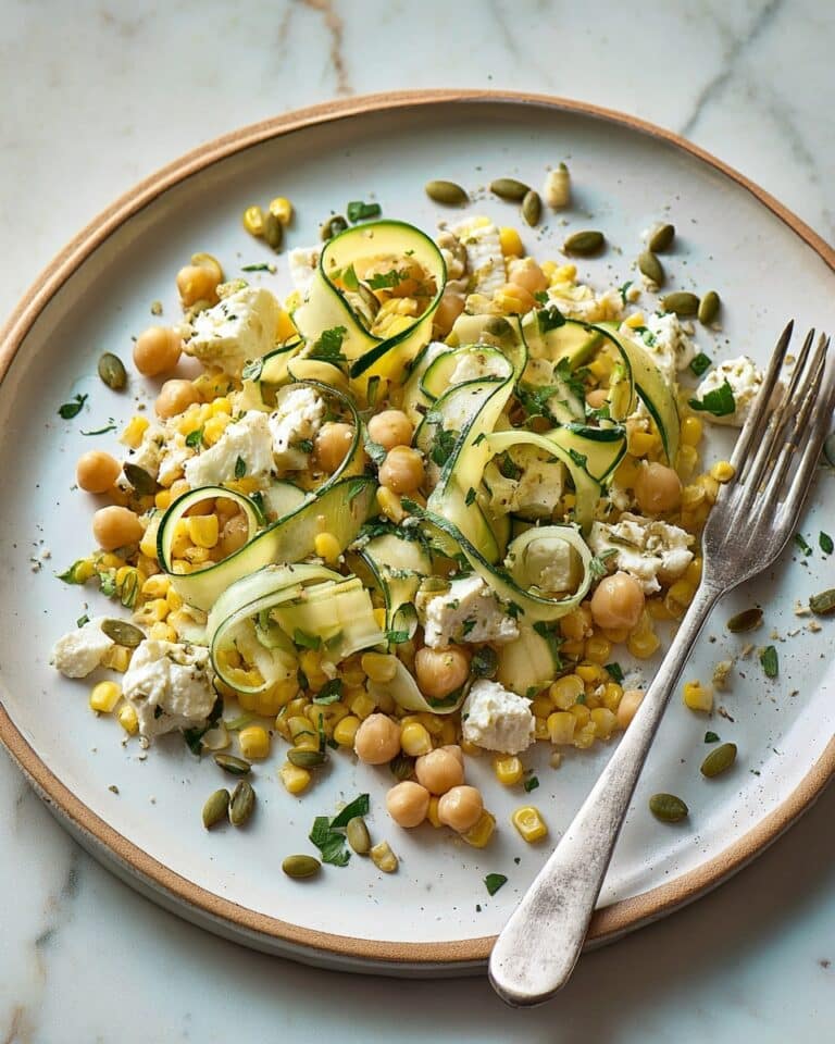 Ribboned Courgette Salad with Chickpeas, Feta, and Seeds Recipe