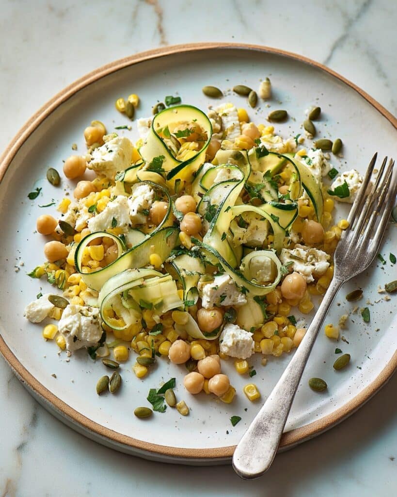 Ribboned Courgette Salad with Chickpeas, Feta, and Seeds Recipe
