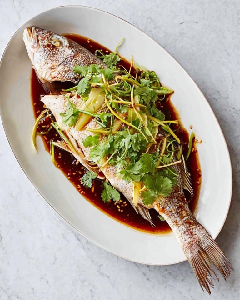 Steamed Sea Bass with Ginger, Soy Sauce, and Aromatic Toppings Recipe