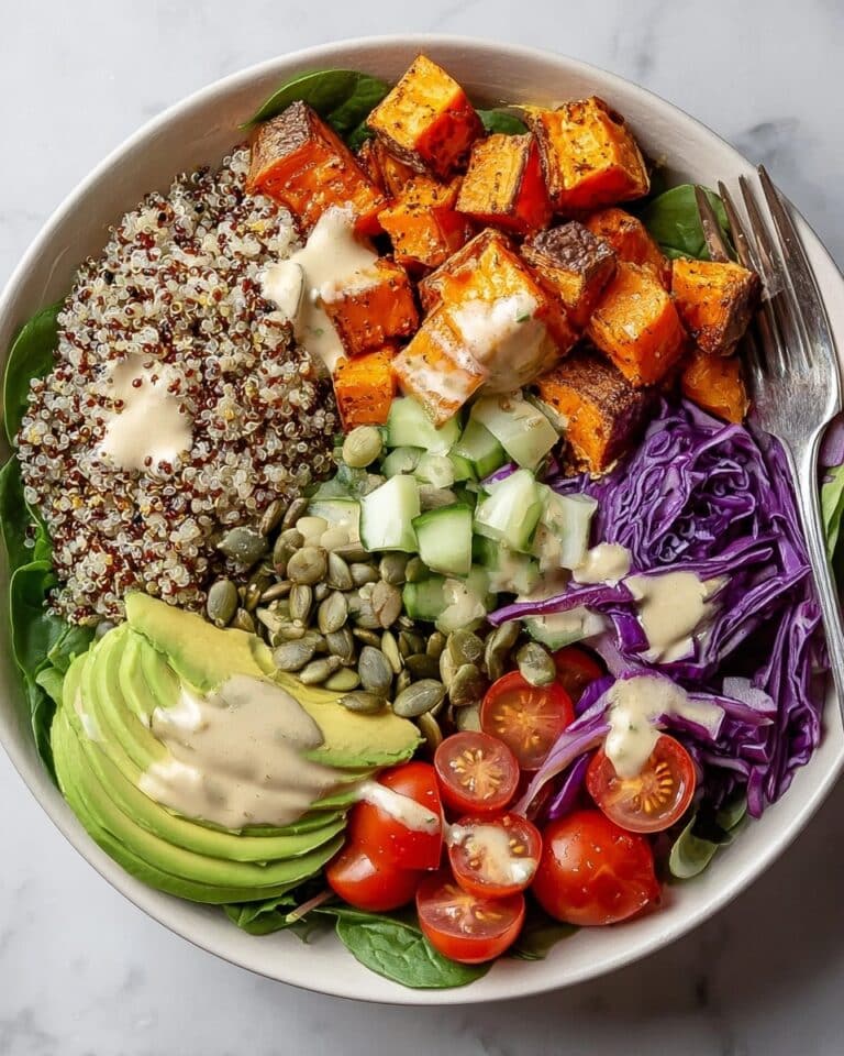 Quinoa Buddha Bowl with Roasted Sweet Potatoes and Tahini Dressing Recipe