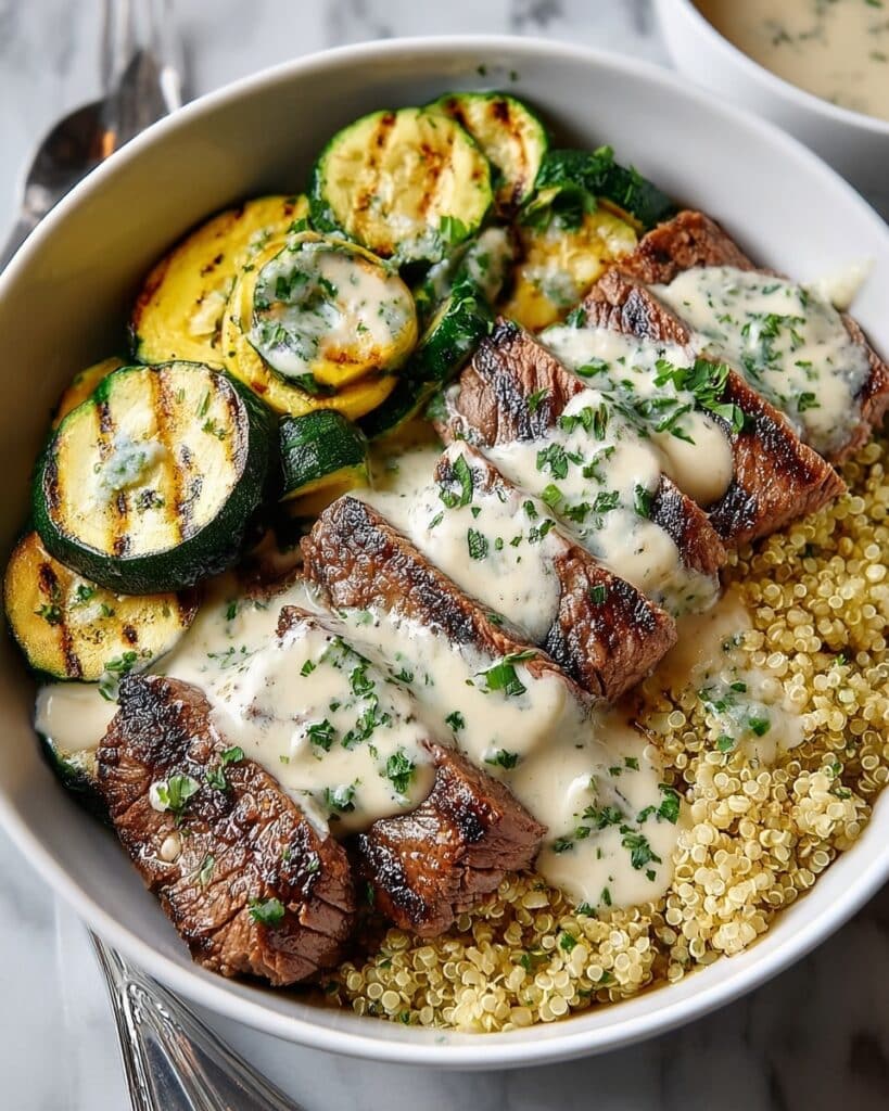 Grilled Steak Bowl with Creamy Garlic Sauce Recipe