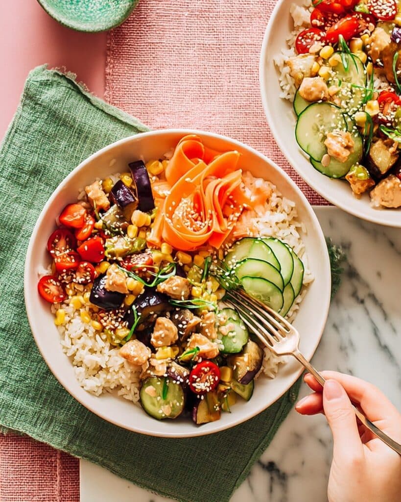 Peanut Butter Rainbow Rice with Chicken and Vegetables Recipe