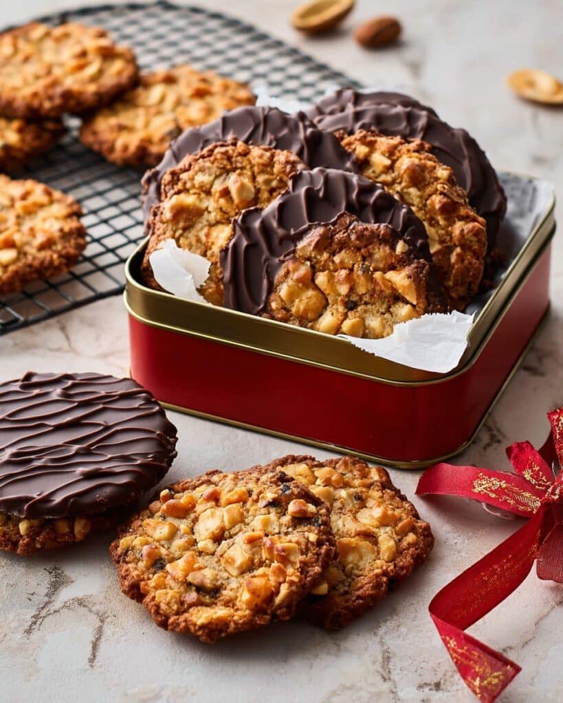 Chocolate-Topped Florentines with Dried Cherries, Nuts, and Citrus Zest Recipe